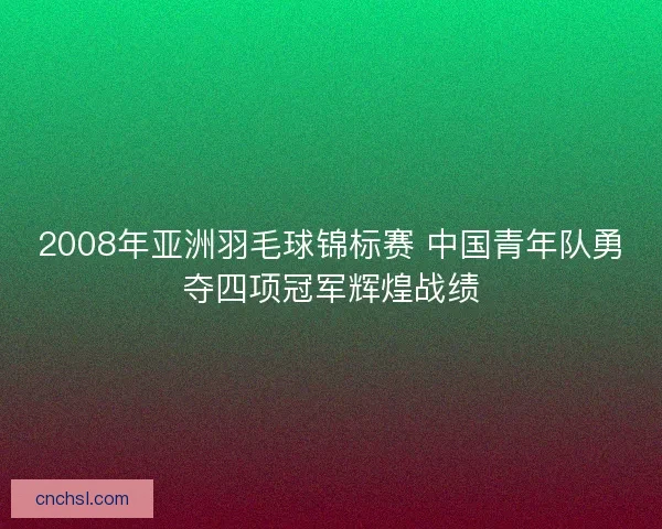 2008年亚洲羽毛球锦标赛 中国青年队勇夺四项冠军辉煌战绩